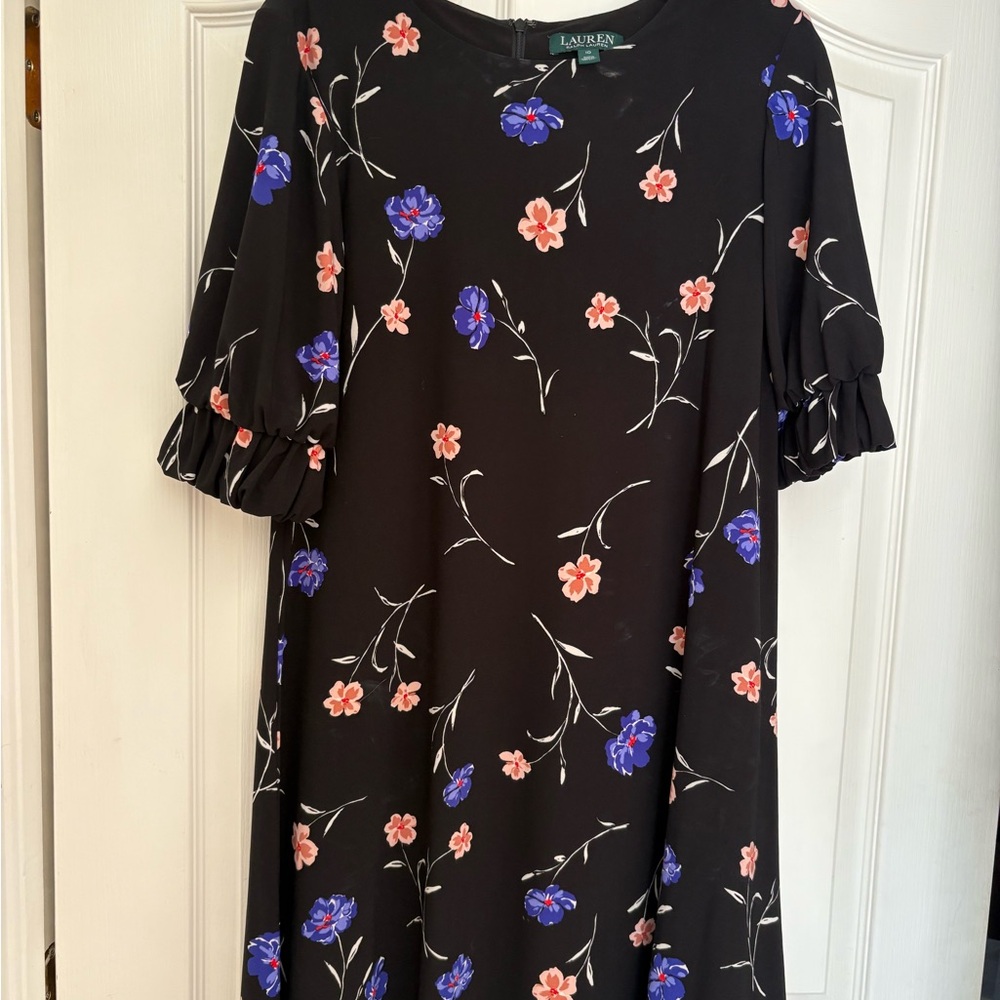 Floral Black Dress with Ruffle Sleeves